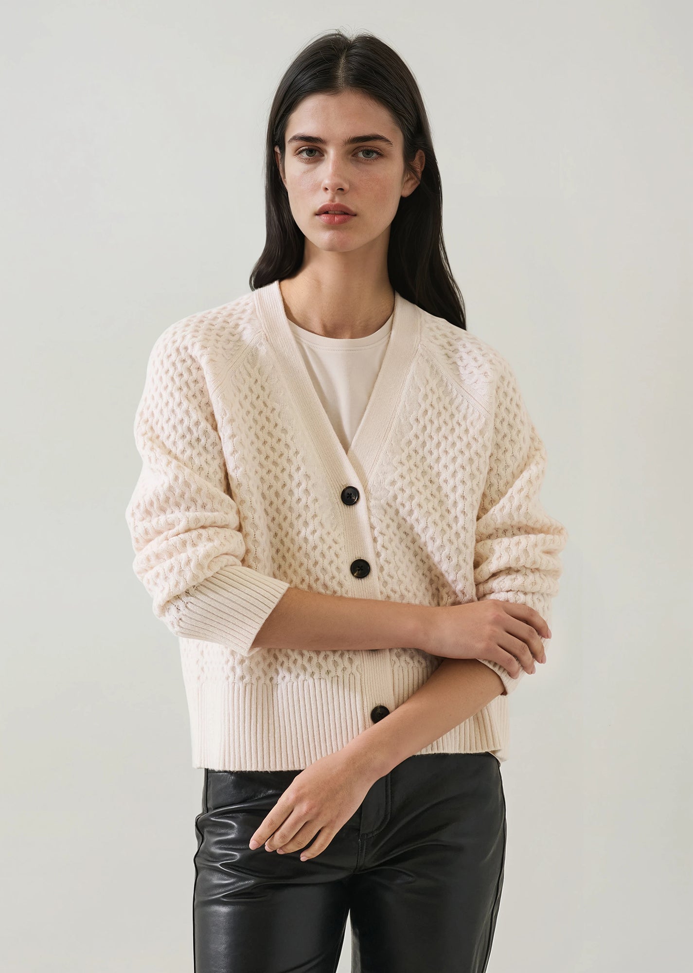 Merino Cashmere Waffle Stitch Relaxed Cardigan - PATRICK ASSARAF