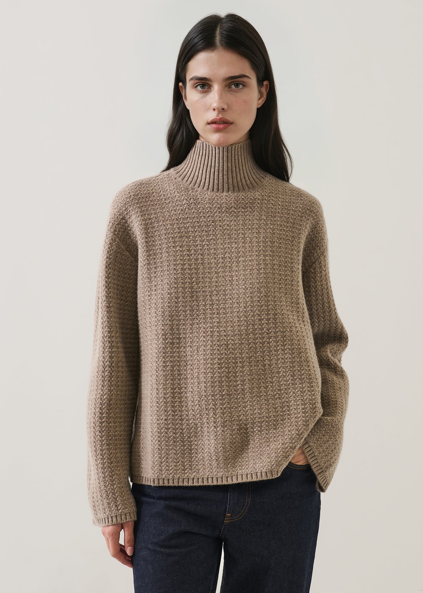 Merino Cashmere Waffle Stitch Mock Neck - PATRICK ASSARAF
