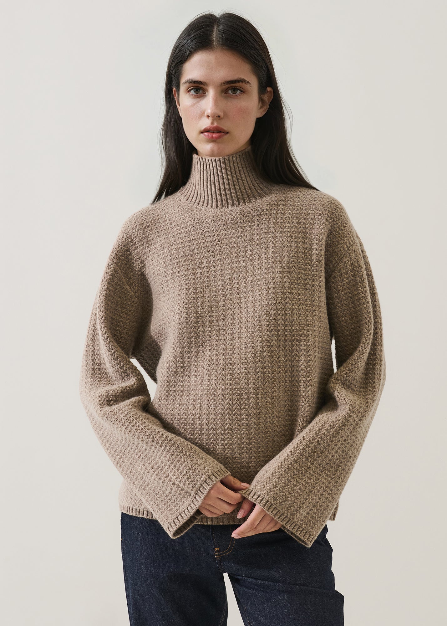 Merino Cashmere Waffle Stitch Mock Neck - PATRICK ASSARAF