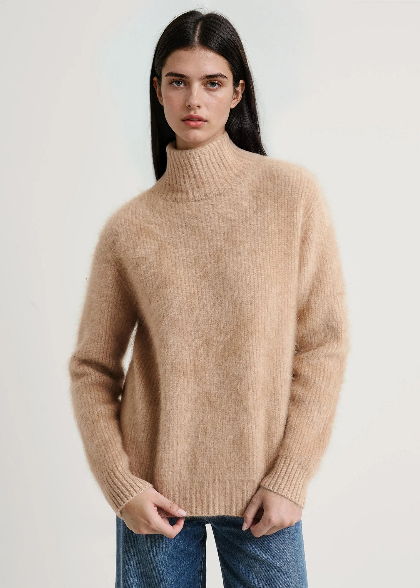 Brushed Cashmere Ribbed Turtleneck
