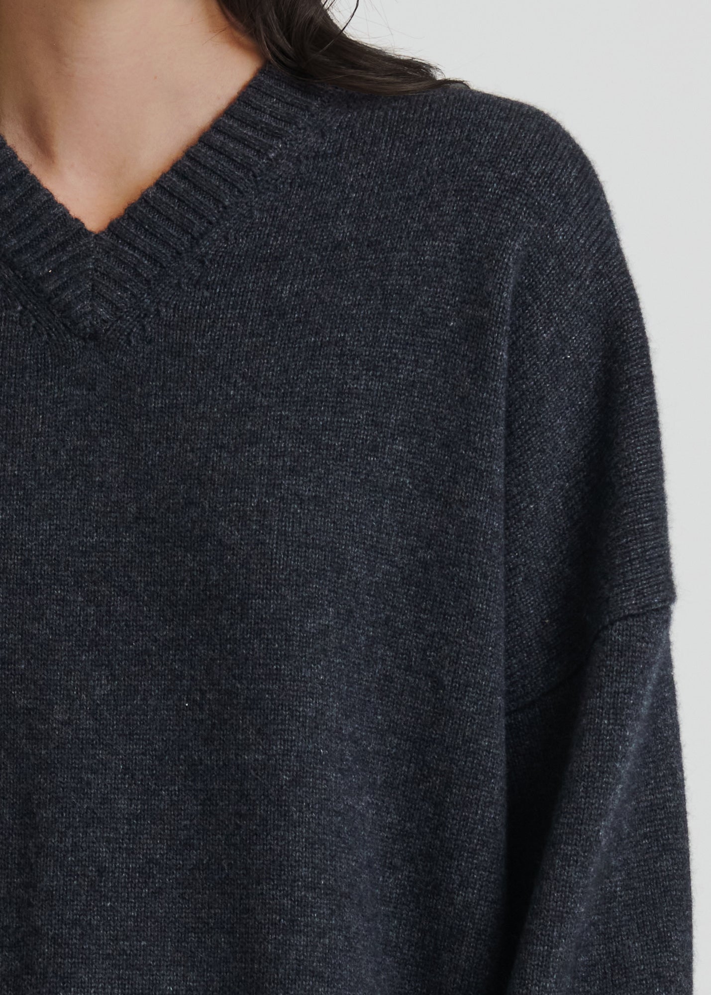 Wool Cashmere Blend Oversized V-Neck