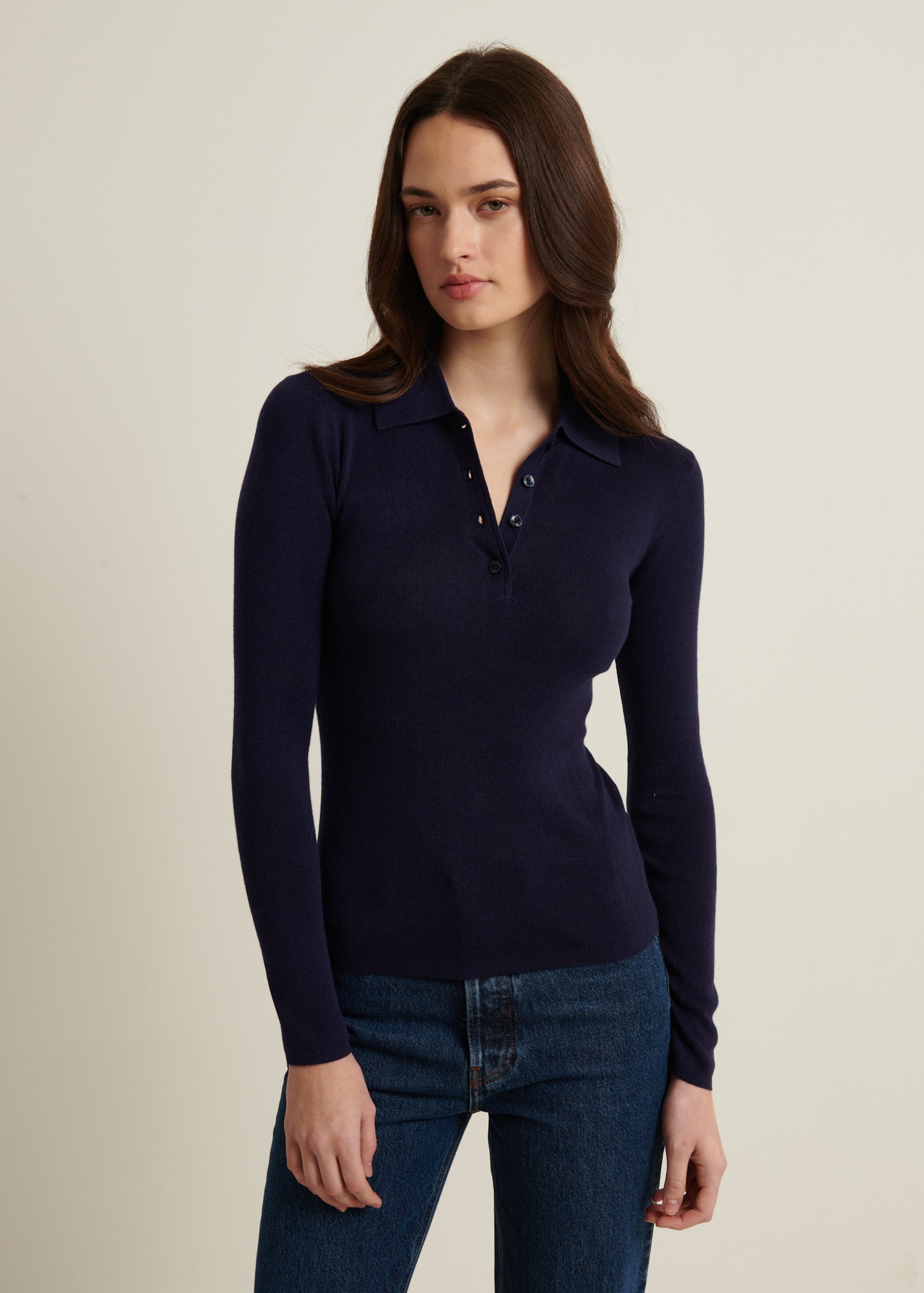 Silk Cashmere Blend Fitted Polo
