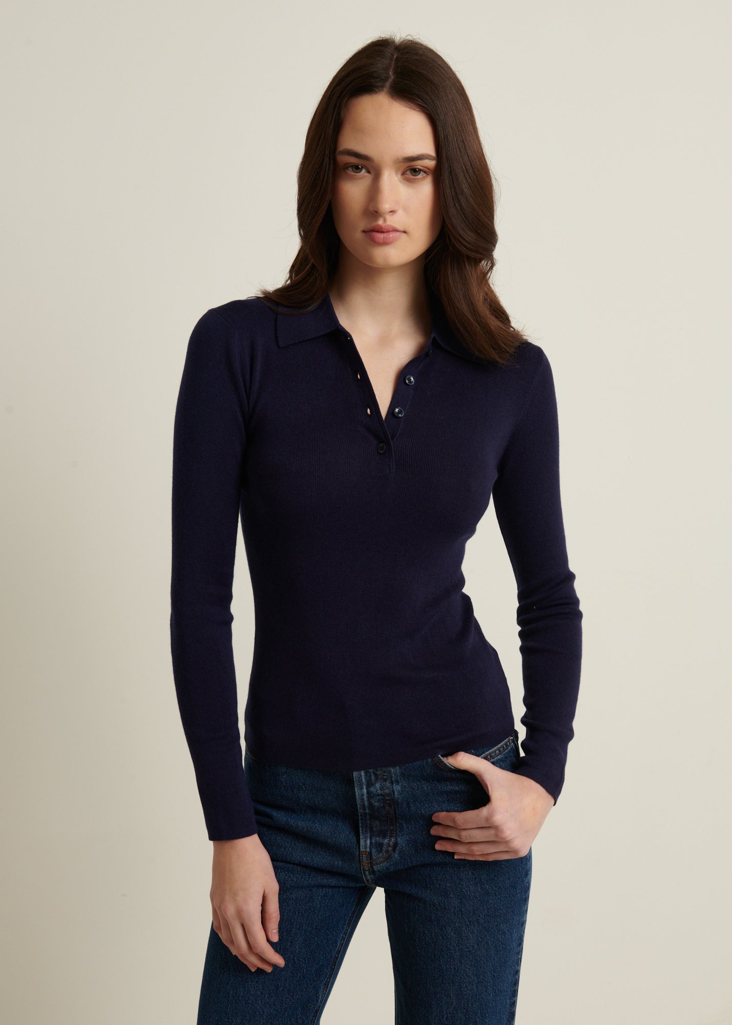 Silk Cashmere Blend Fitted Polo
