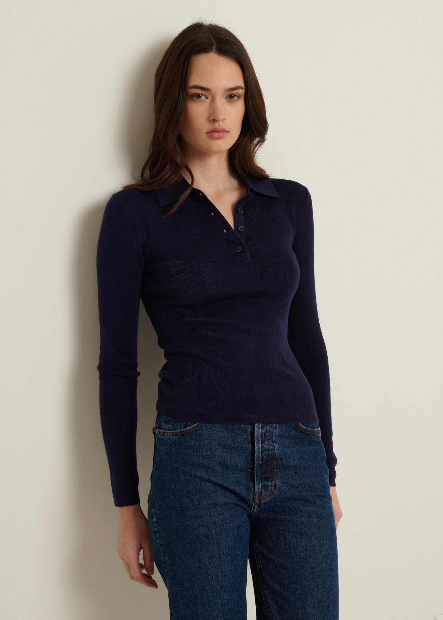 Silk Cashmere Blend Fitted Polo