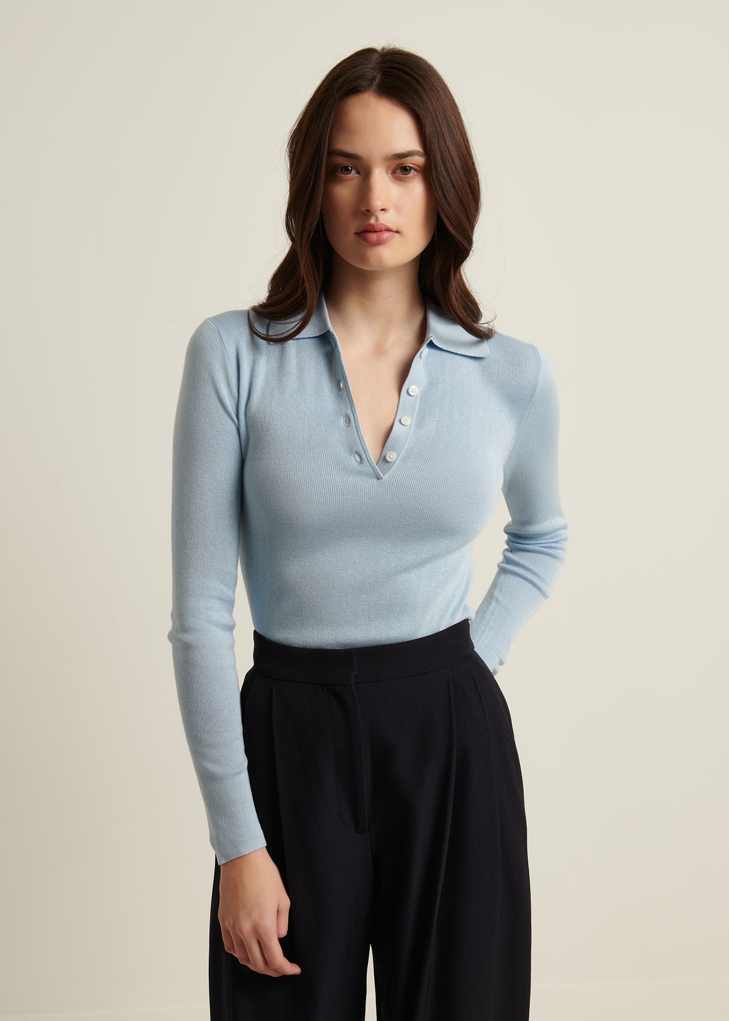 Silk Cashmere Blend Fitted Polo