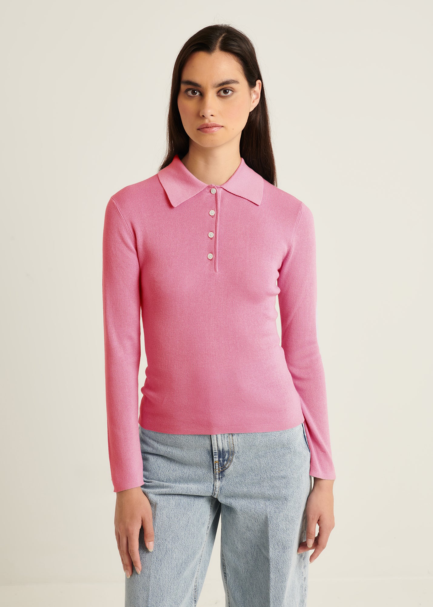 Silk Cashmere Blend Fitted Polo