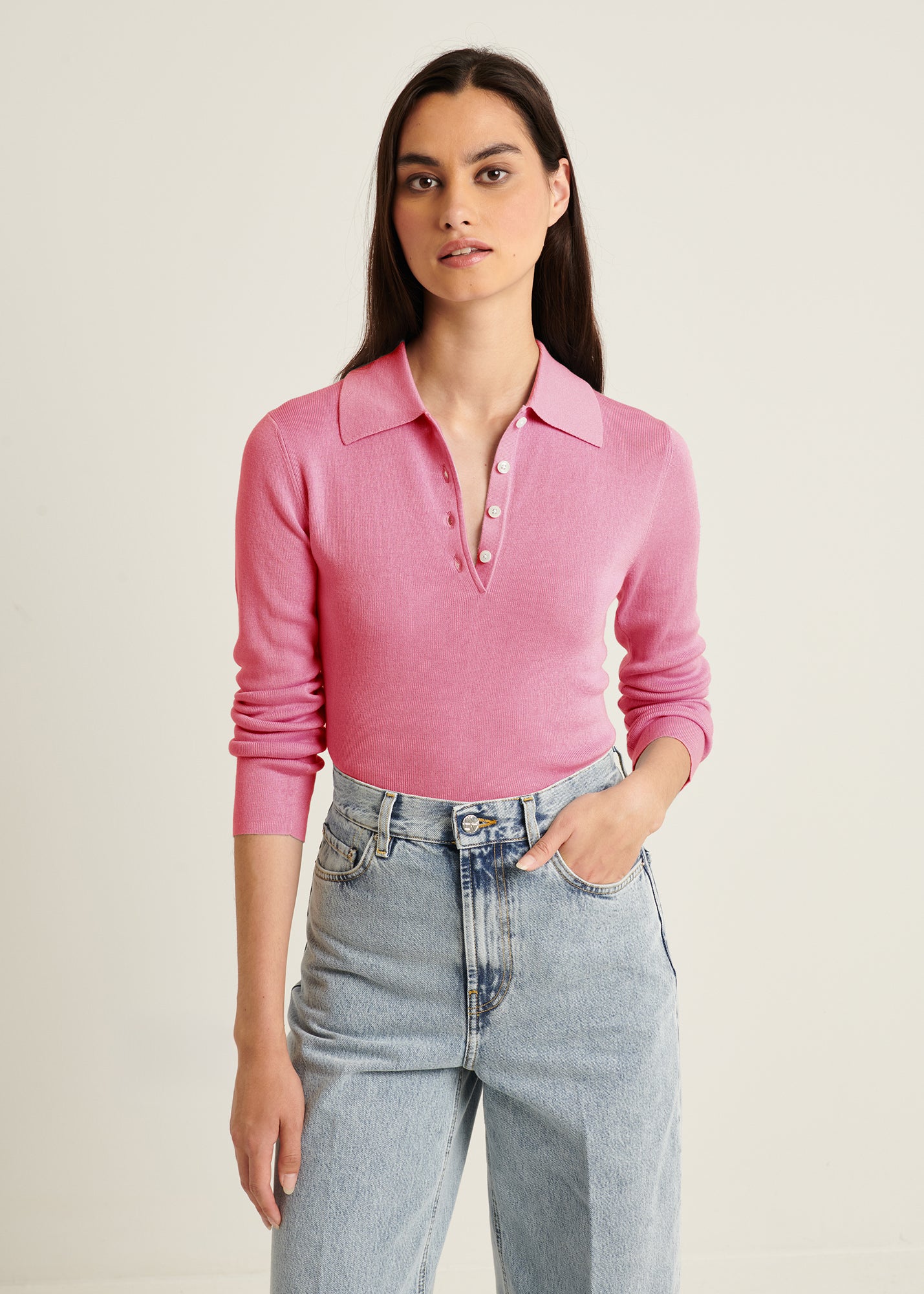 Silk Cashmere Blend Fitted Polo