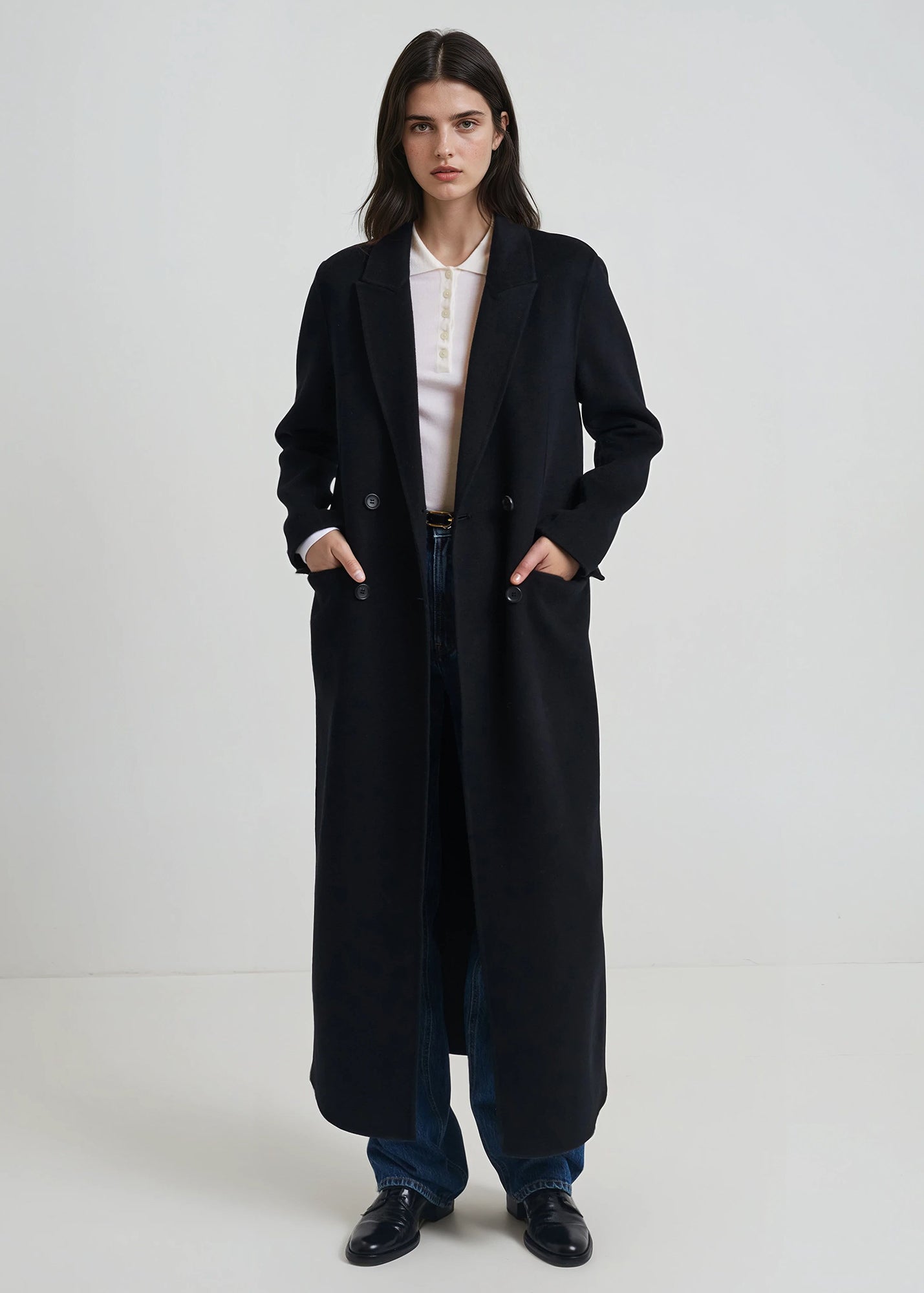 Wool/Cashmere Long Double Breasted Coat