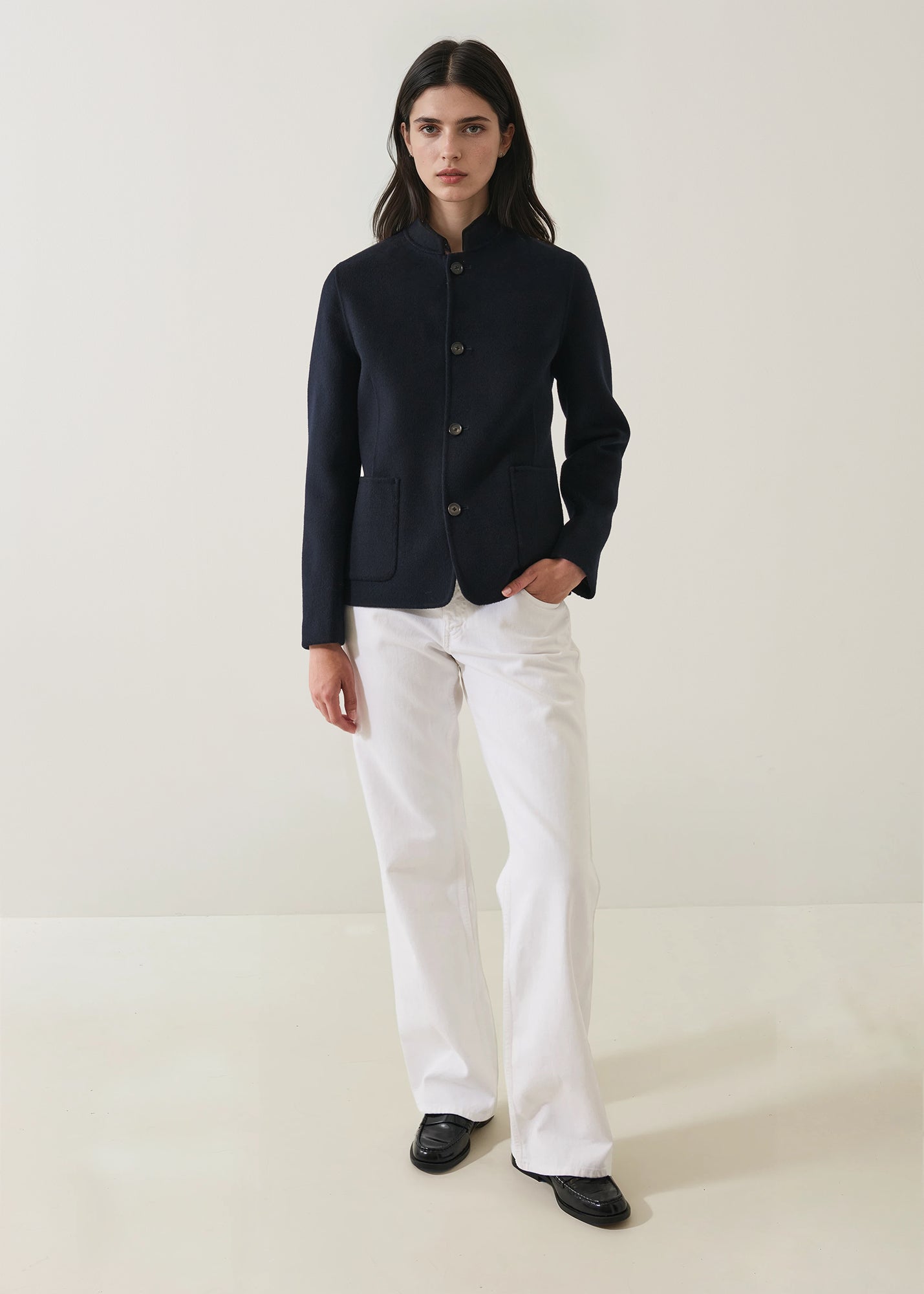 Wool/Cashmere Mandarin Collar Jacket