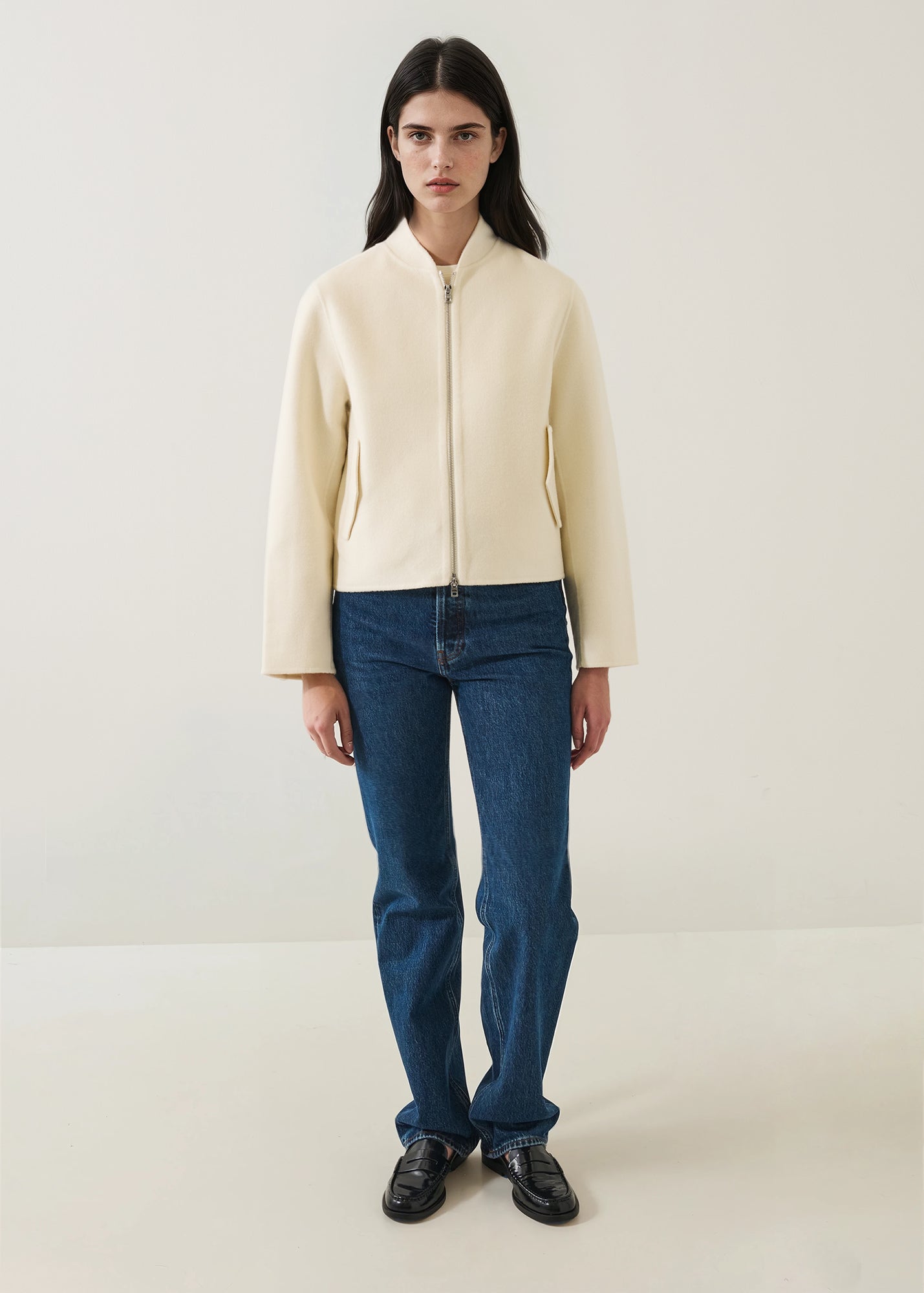 Wool Silk Full Zip Bomber Jacket
