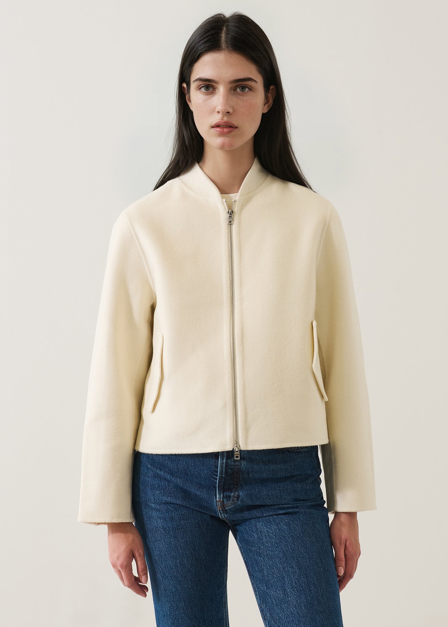 Wool Silk Full Zip Bomber Jacket