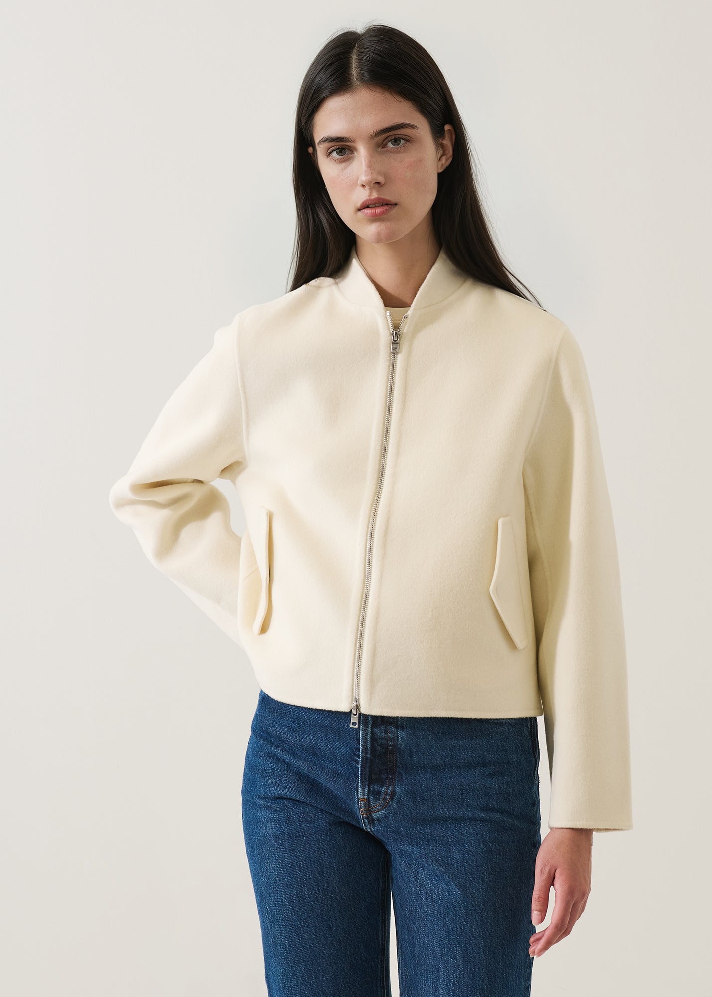 Wool Silk Full Zip Bomber Jacket
