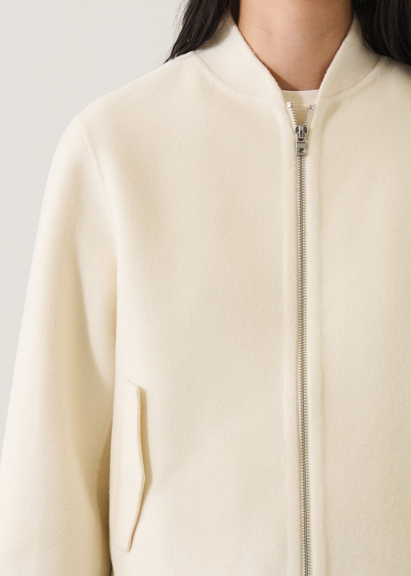 Wool Silk Full Zip Bomber Jacket