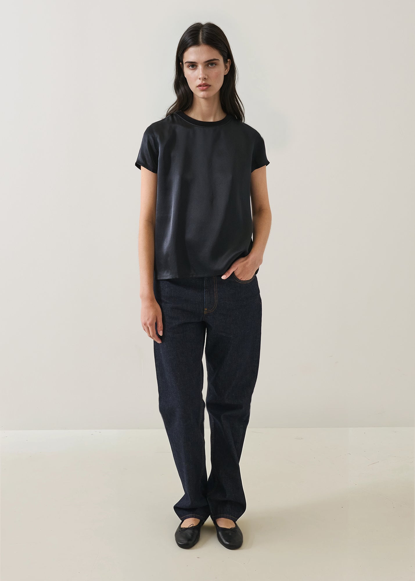 Silk Satin Short Sleeve Crewneck