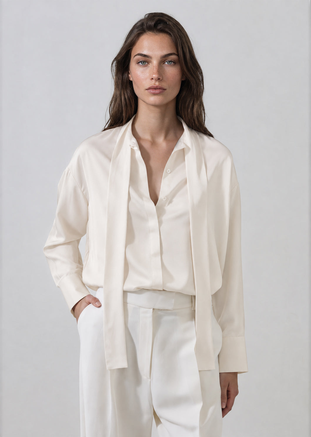 Silk Satin Tie Neck Shirt - PATRICK ASSARAF
