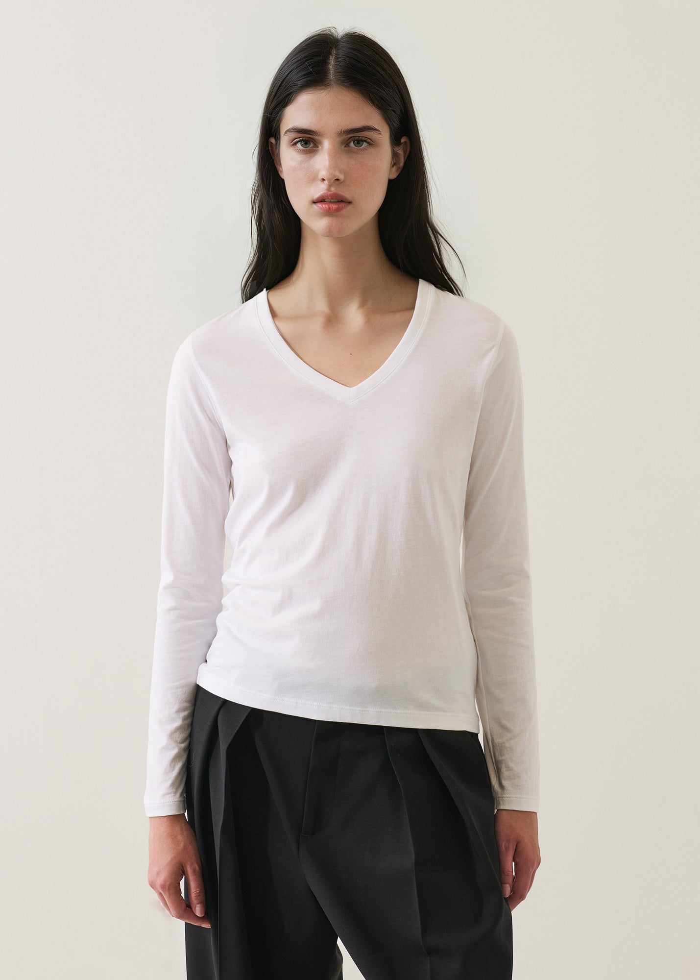 Lightweight Pima Cotton Long Sleeve V-Neck - PATRICK ASSARAF