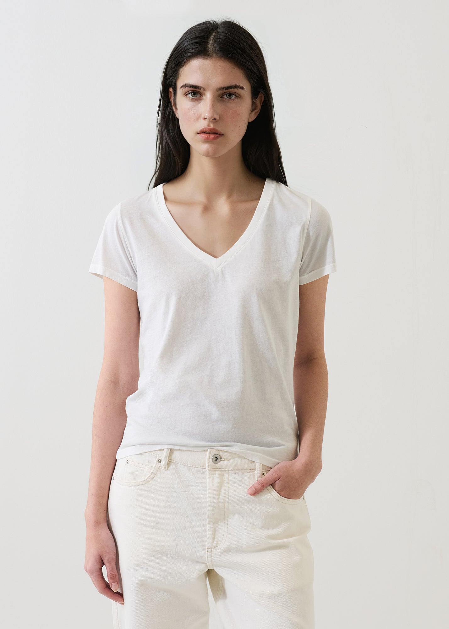 Reverse Spray Lightweight Pima Cotton V-Neck T-Shirt - PATRICK ASSARAF