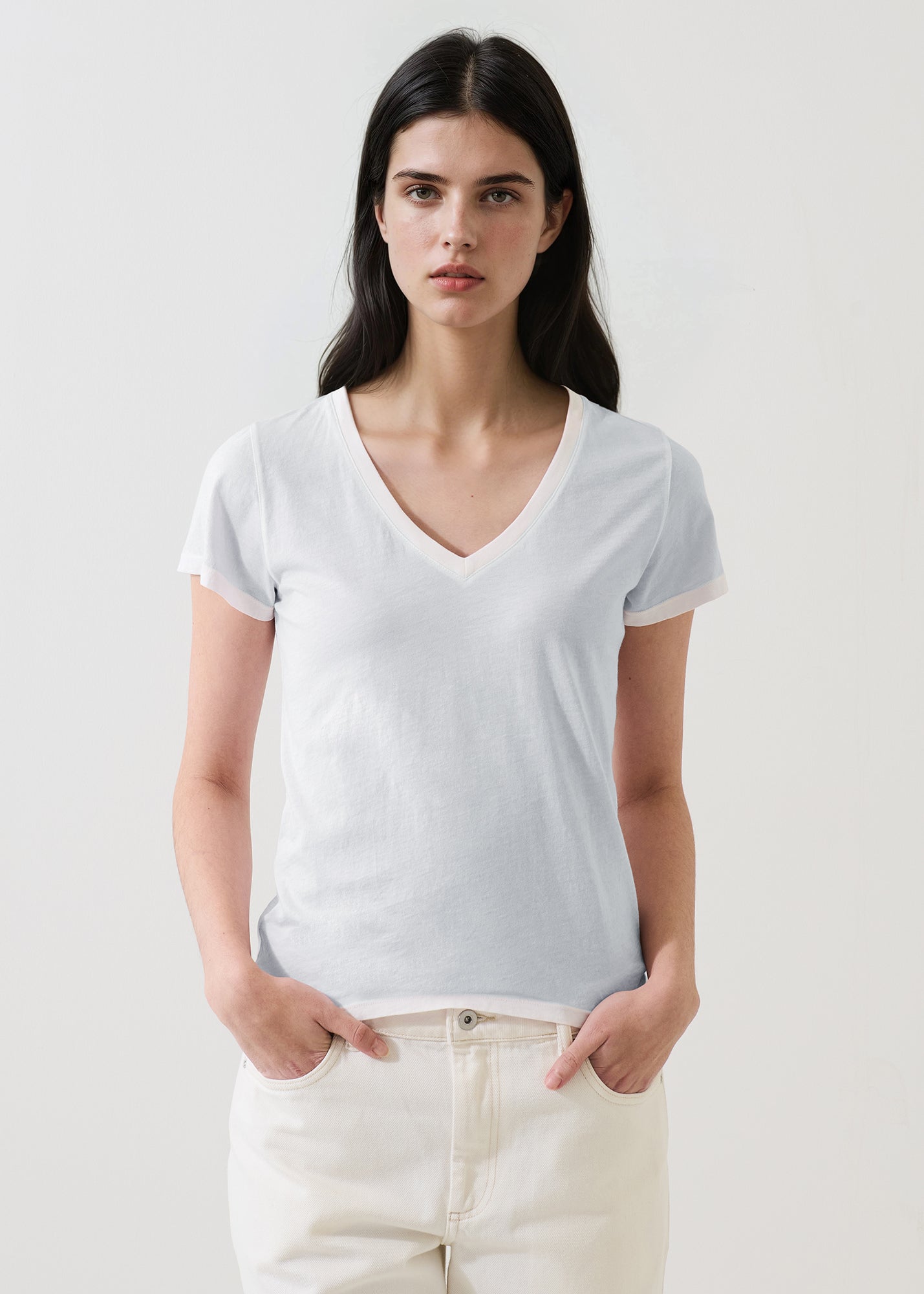 Reverse Spray Lightweight Pima Cotton V-Neck T-Shirt - PATRICK ASSARAF