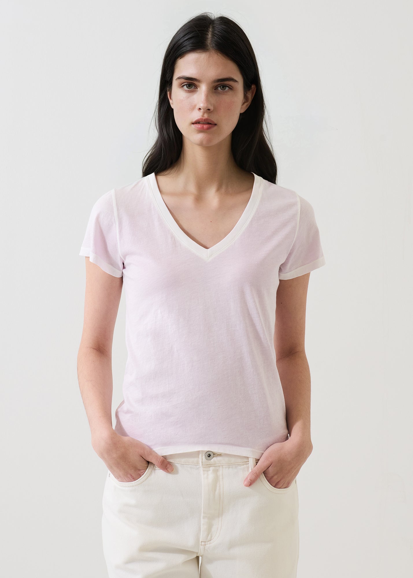 Reverse Spray Lightweight Pima Cotton V-Neck T-Shirt - PATRICK ASSARAF