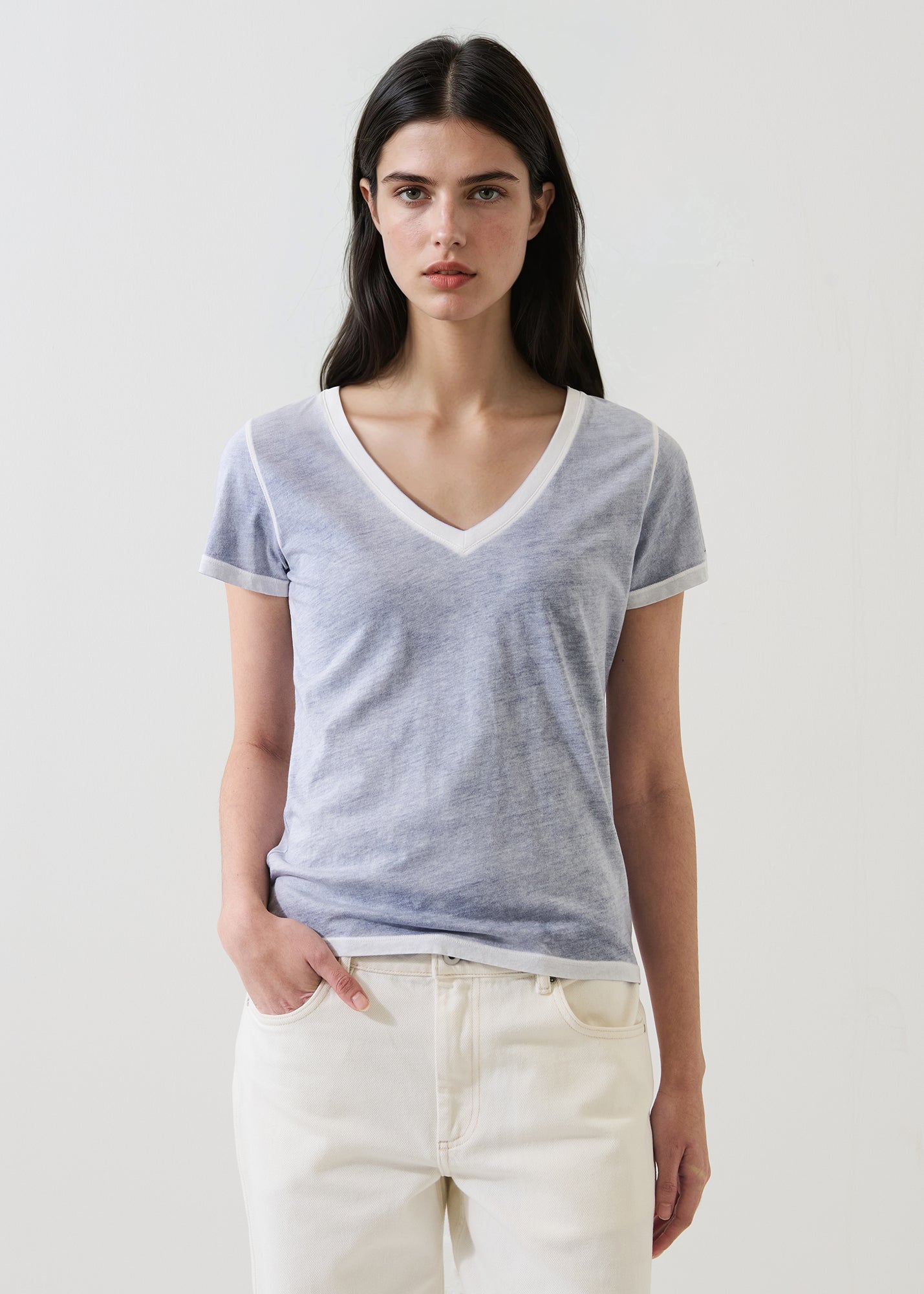 Reverse Spray Lightweight Pima Cotton V-Neck T-Shirt - PATRICK ASSARAF