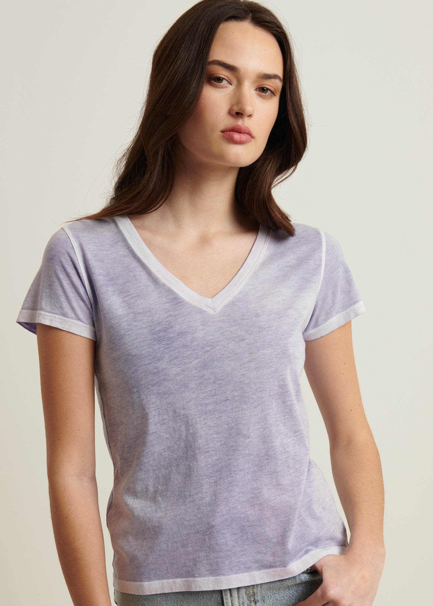 Reverse Spray Lightweight Pima Cotton V-Neck T-Shirt