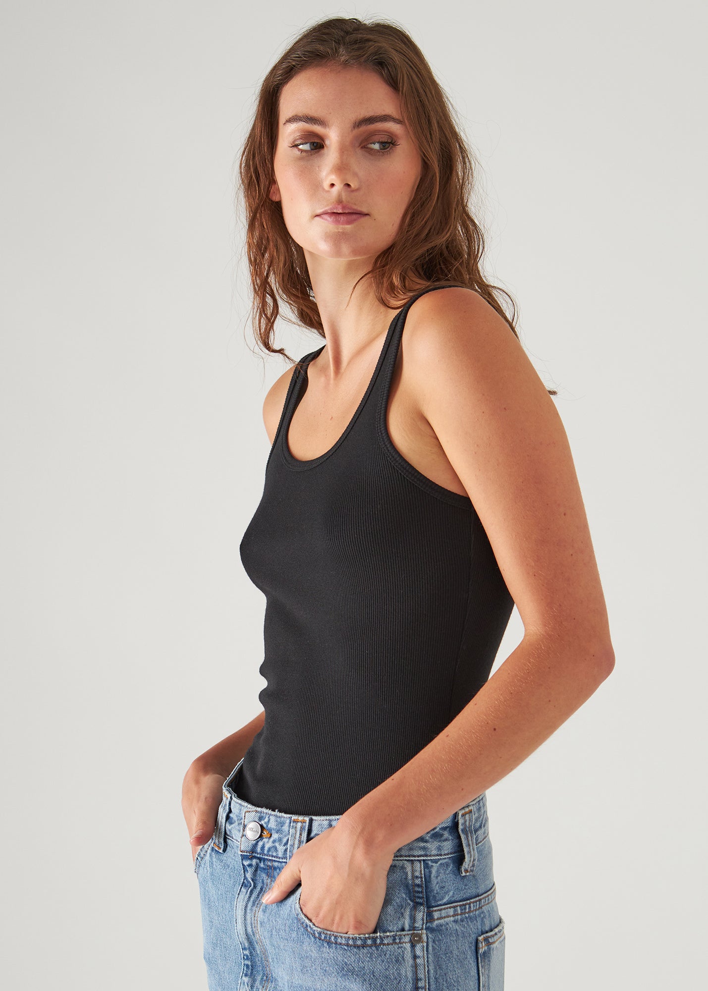 Pima Cotton Stretch Scoop Neck Rib Tank - PATRICK ASSARAF
