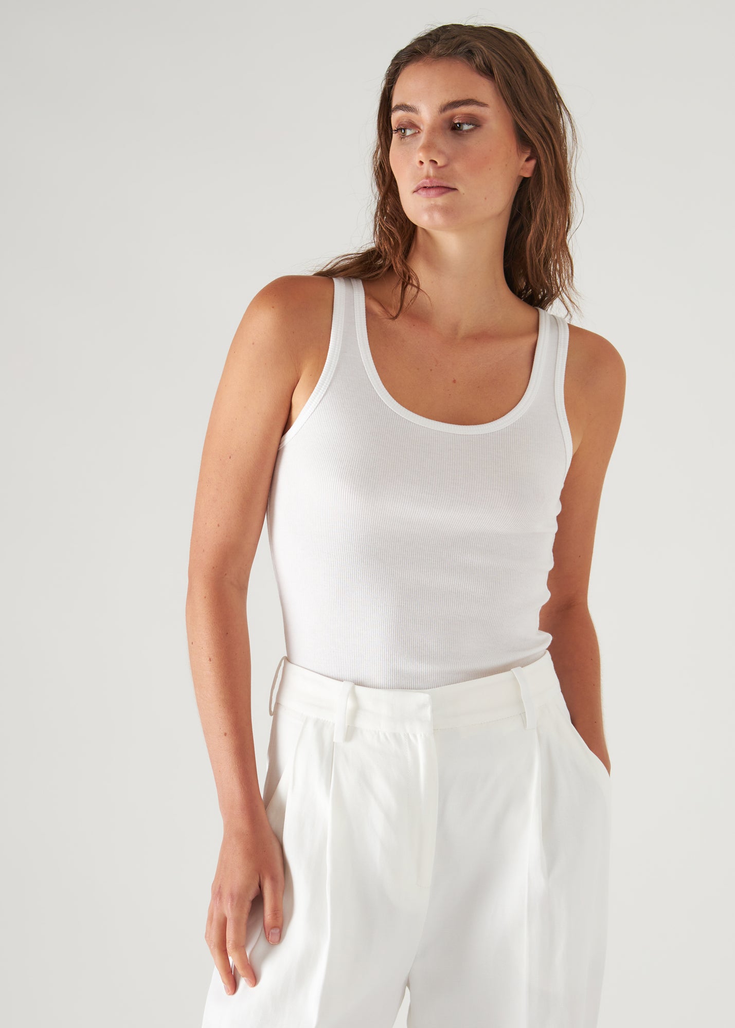 PIMA COTTON STRETCH SCOOP NECK RIB TANK | PATRICK ASSARAF.
