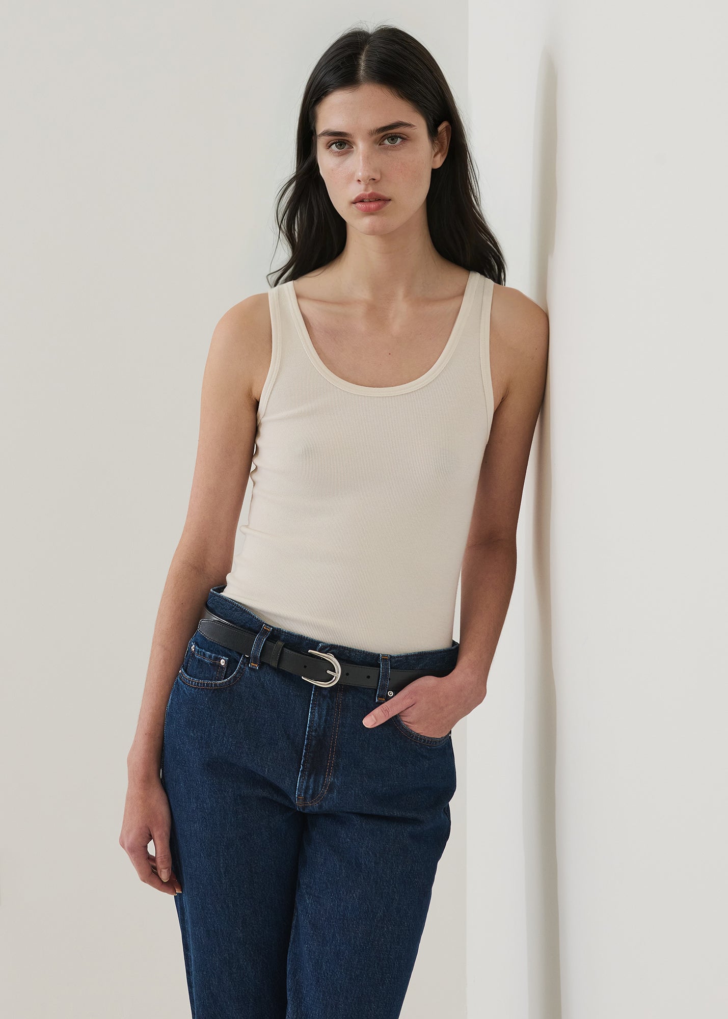 Pima Cotton Stretch Scoop Neck Rib Tank - PATRICK ASSARAF