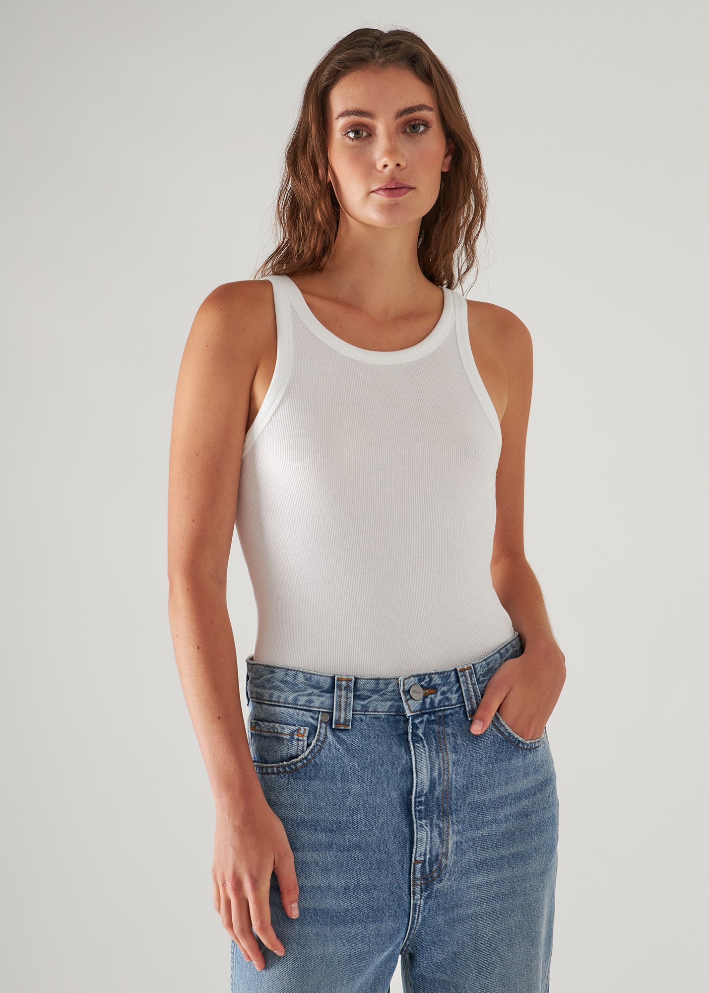 PIMA COTTON STRETCH HIGH CREW RIB TANK | PATRICK ASSARAF.