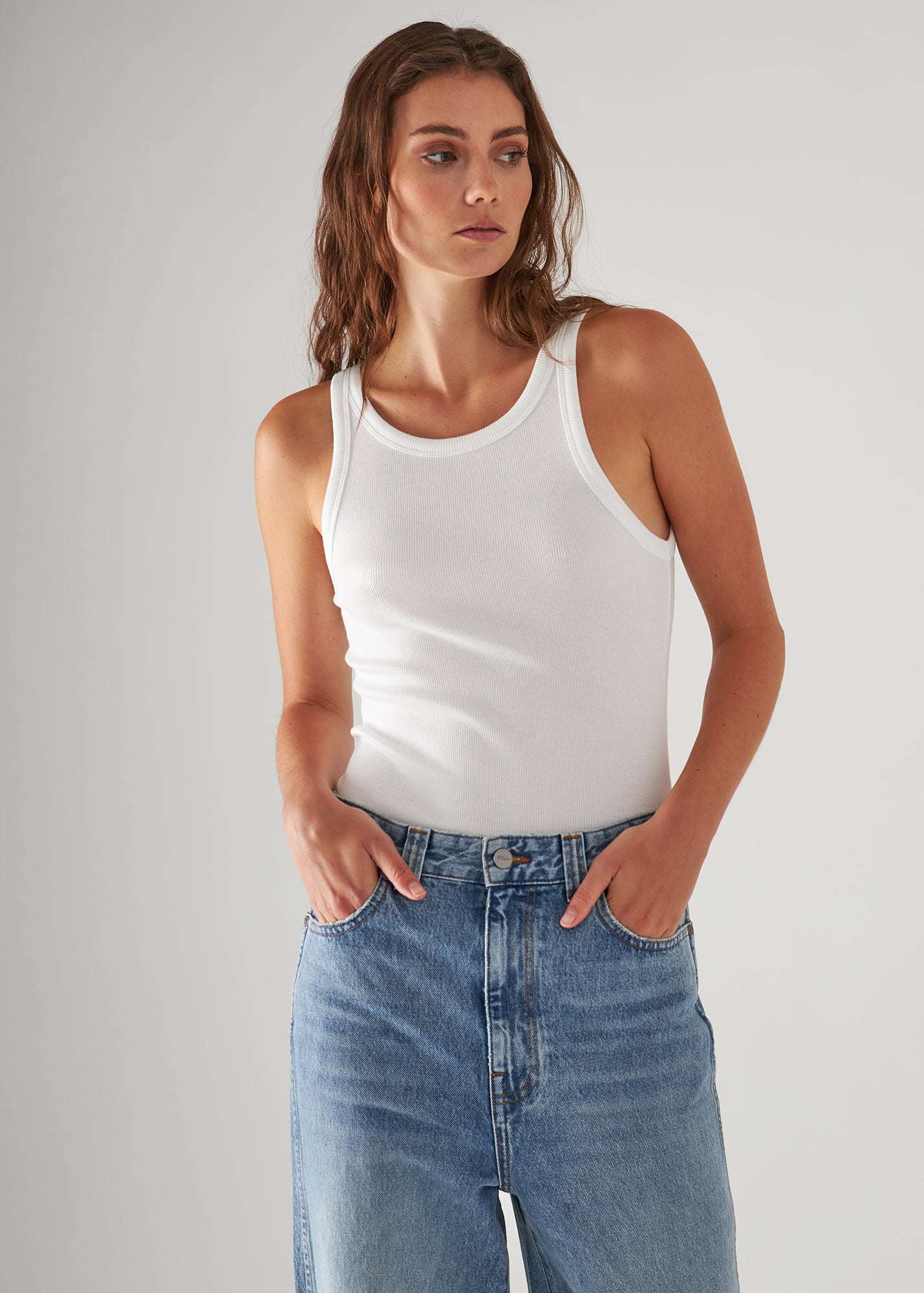PIMA COTTON STRETCH HIGH CREW RIB TANK | PATRICK ASSARAF.