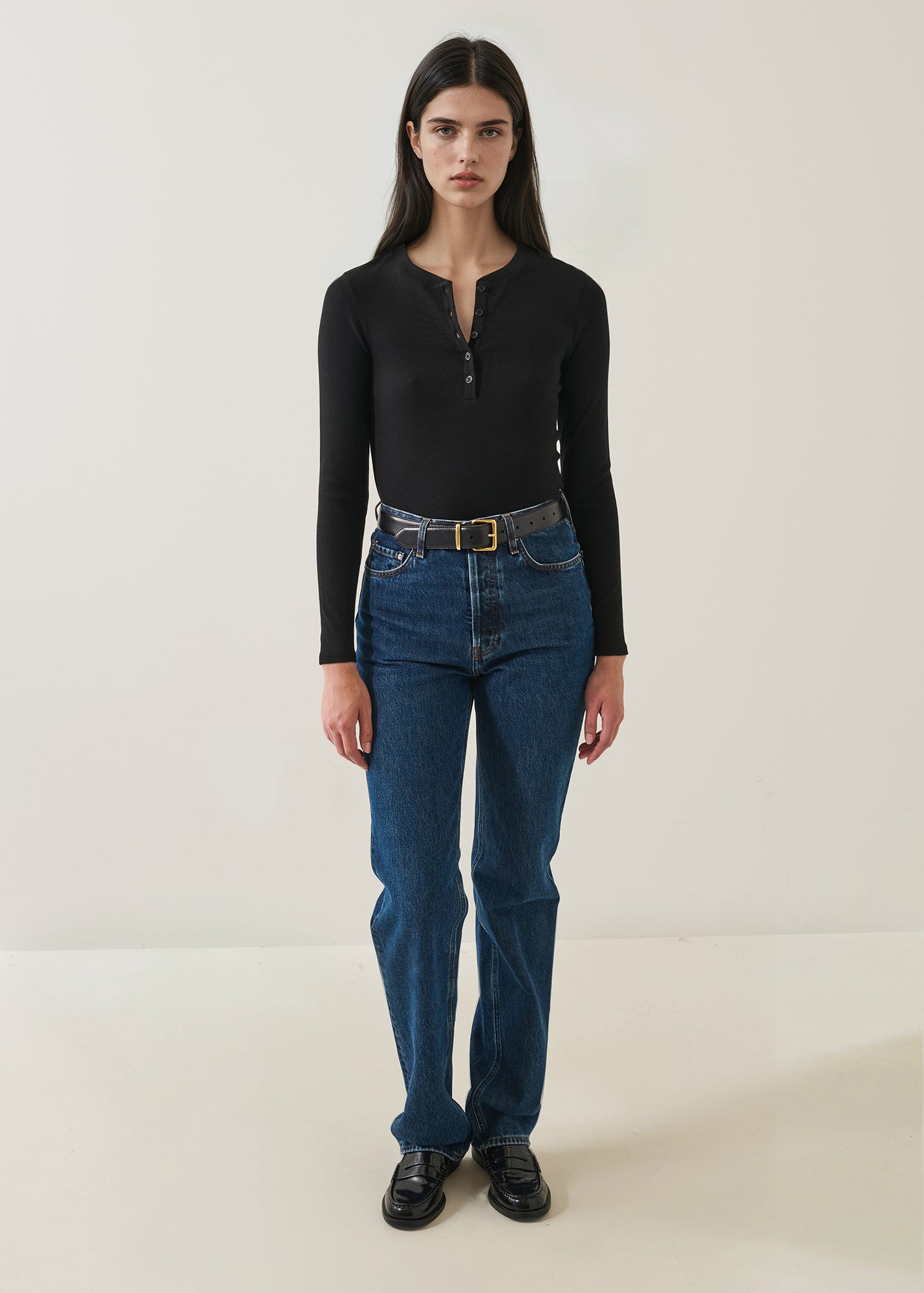 Pima Cotton Stretch Ribbed Long Sleeve Henley - PATRICK ASSARAF