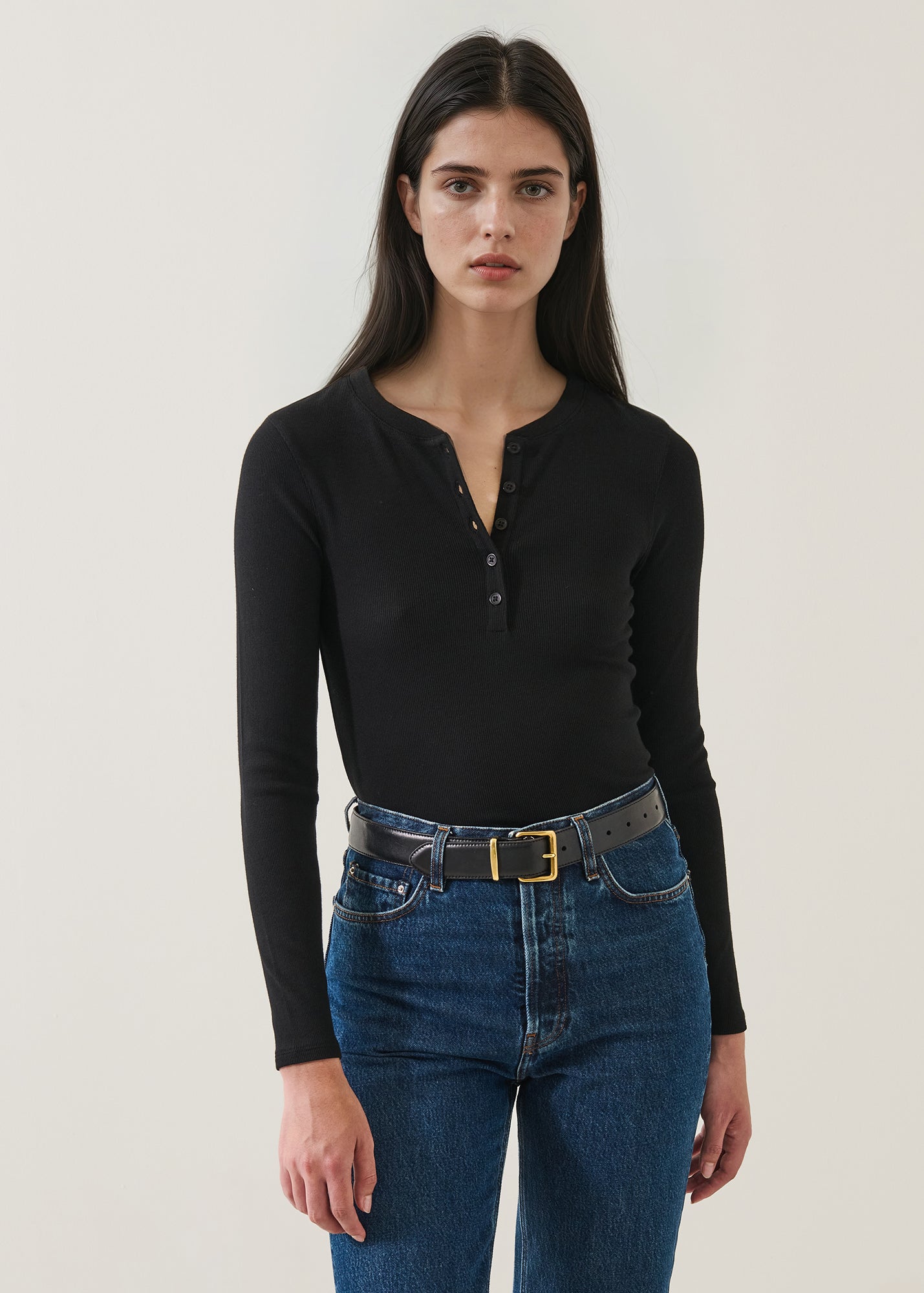 Pima Cotton Stretch Ribbed Long Sleeve Henley - PATRICK ASSARAF