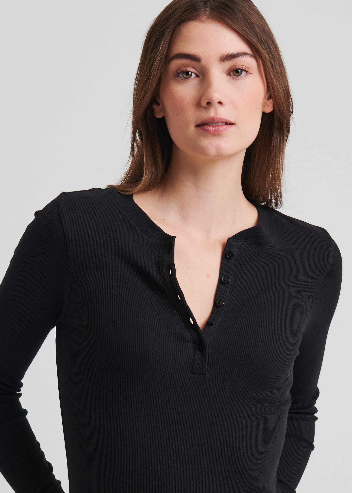 Pima Cotton Stretch Ribbed Long Sleeve Henley - PATRICK ASSARAF