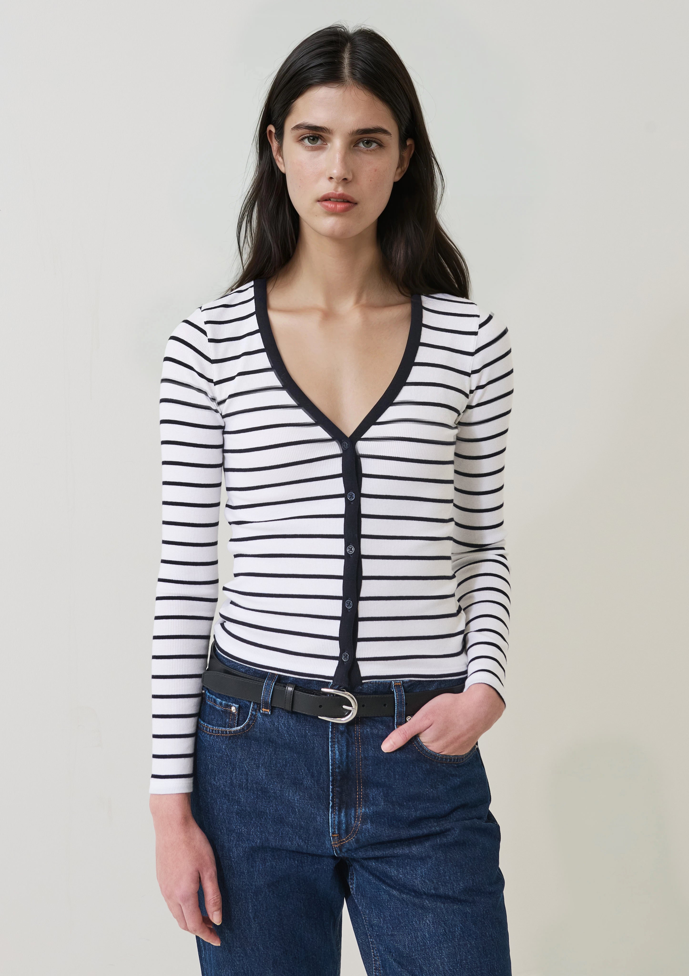Pima Cotton Stretch Striped
Ribbed Cardigan - PATRICK ASSARAF