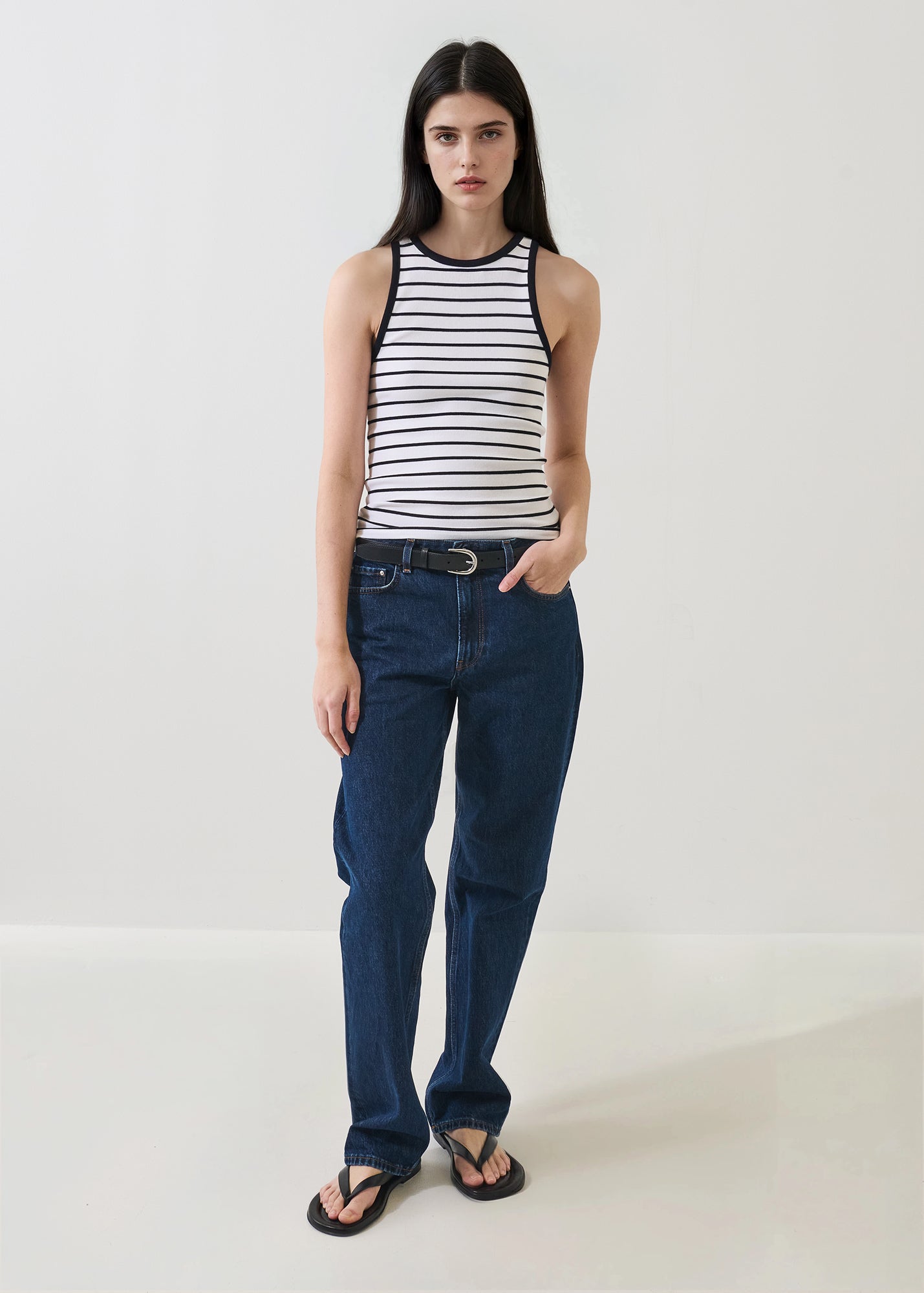 Pima Cotton Stretch Striped Ribbed
High Crew Tank - PATRICK ASSARAF