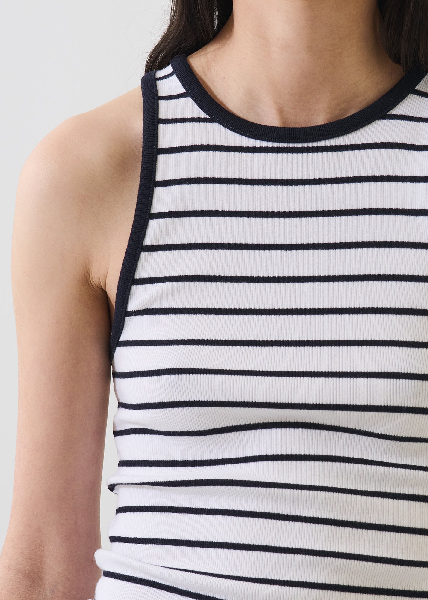 Pima Cotton Stretch Striped Ribbed
High Crew Tank - PATRICK ASSARAF