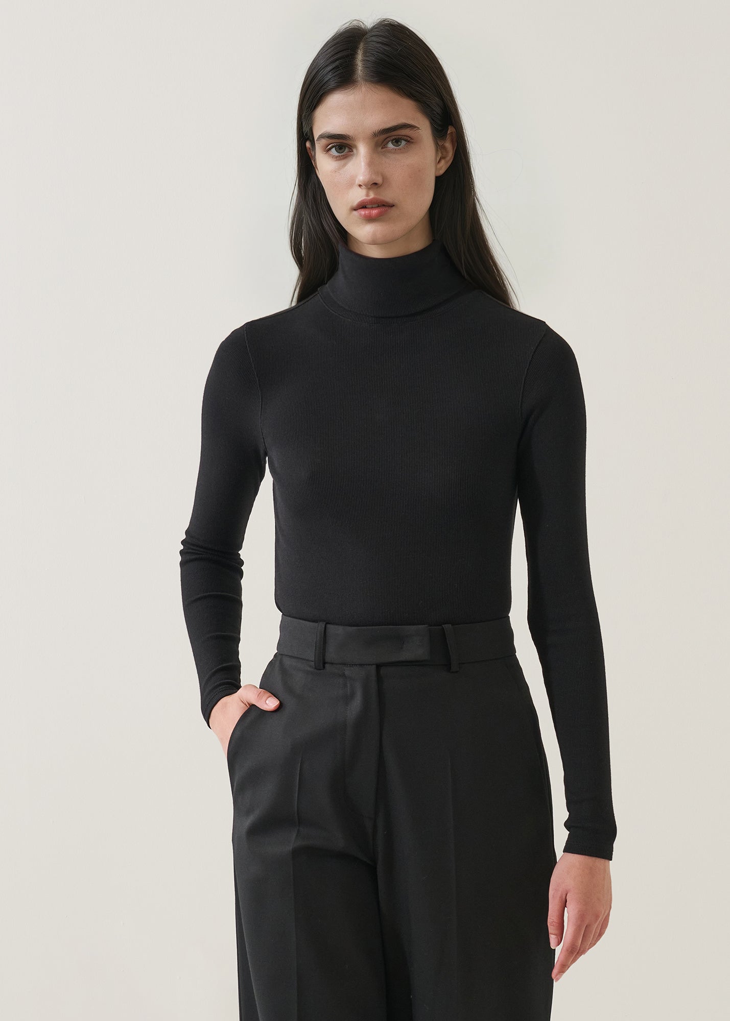 Pima Cotton Stretch Ribbed Turtleneck
