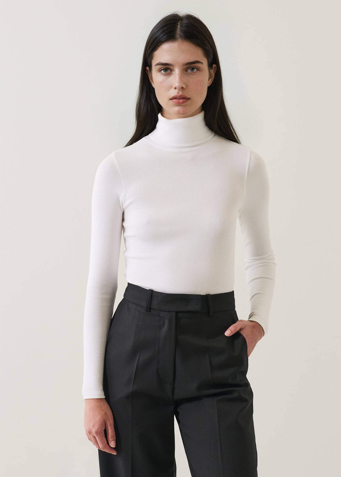 Pima Cotton Stretch Ribbed Turtleneck