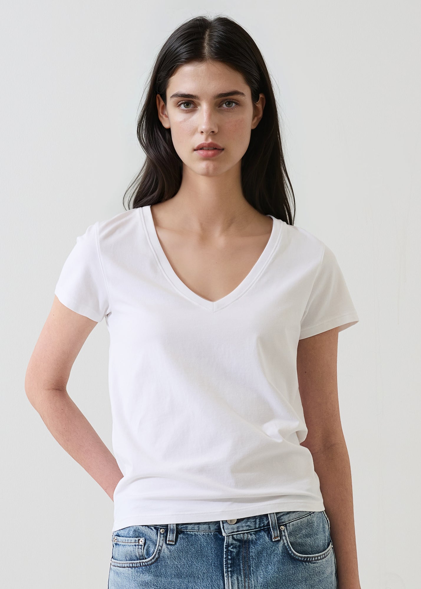 Pima Cotton Stretch Slim V-Neck T-Shirt - PATRICK ASSARAF