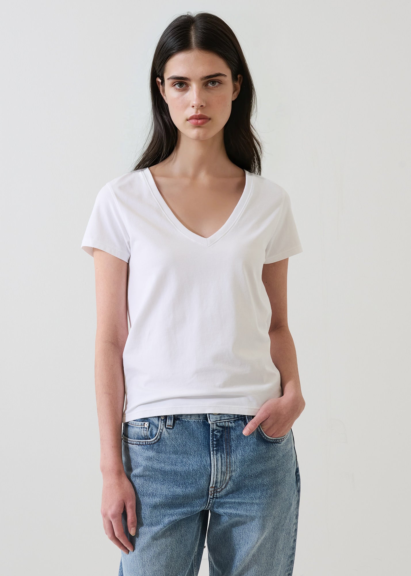 Pima Cotton Stretch Slim V-Neck T-Shirt - PATRICK ASSARAF