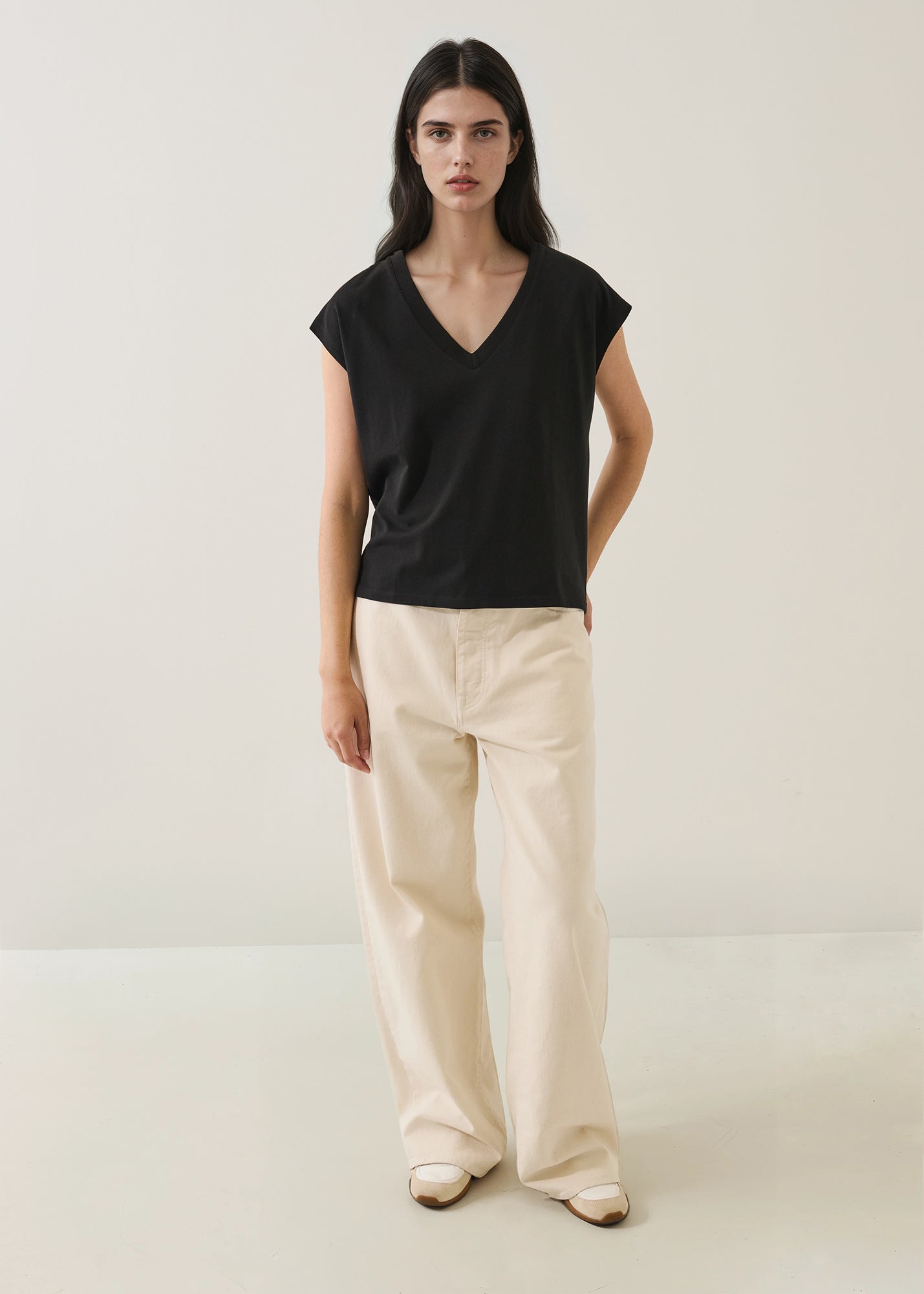 Pima Cotton Stretch Dolman V-Neck T-Shirt