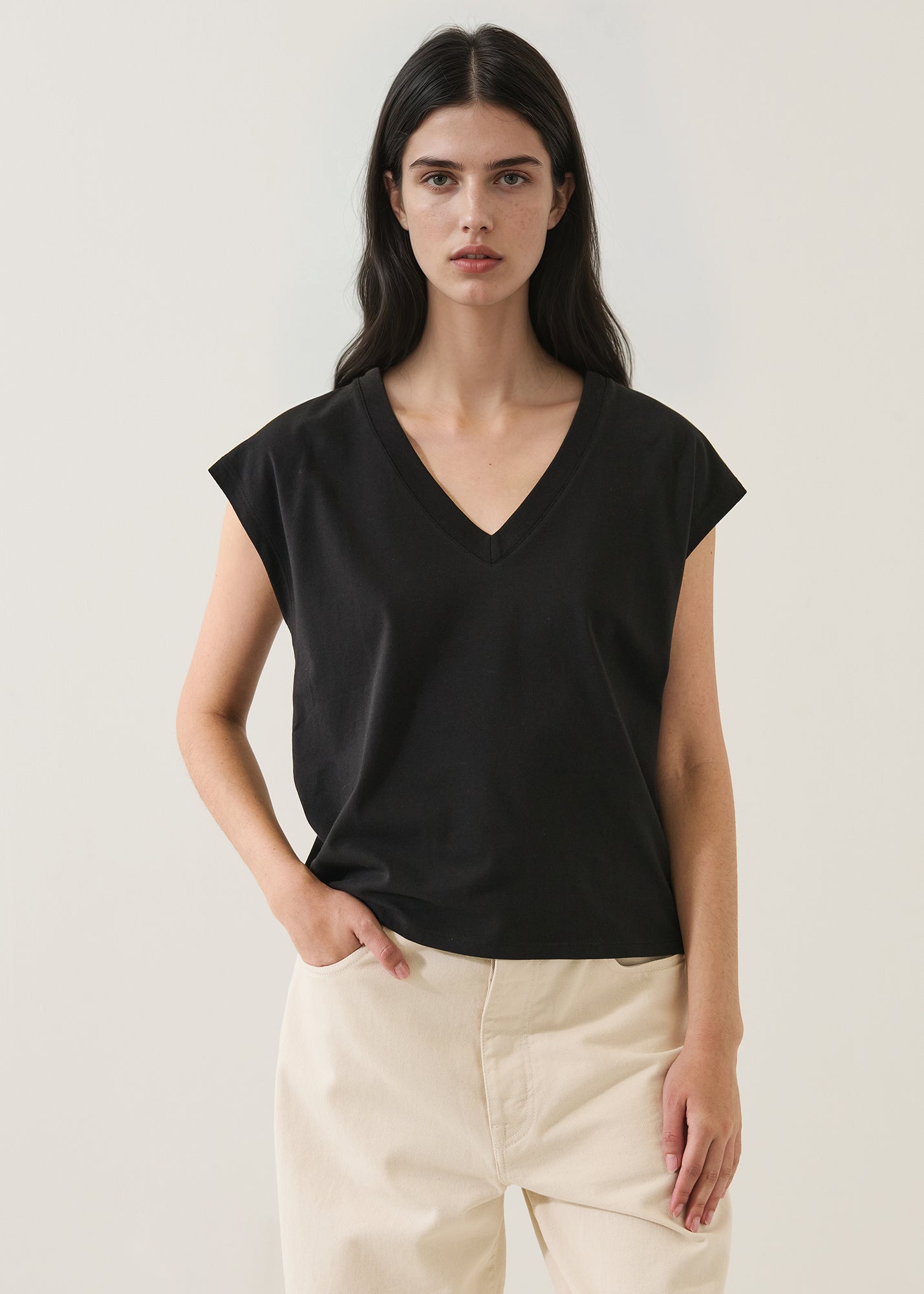 Pima Cotton Stretch Dolman V-Neck T-Shirt