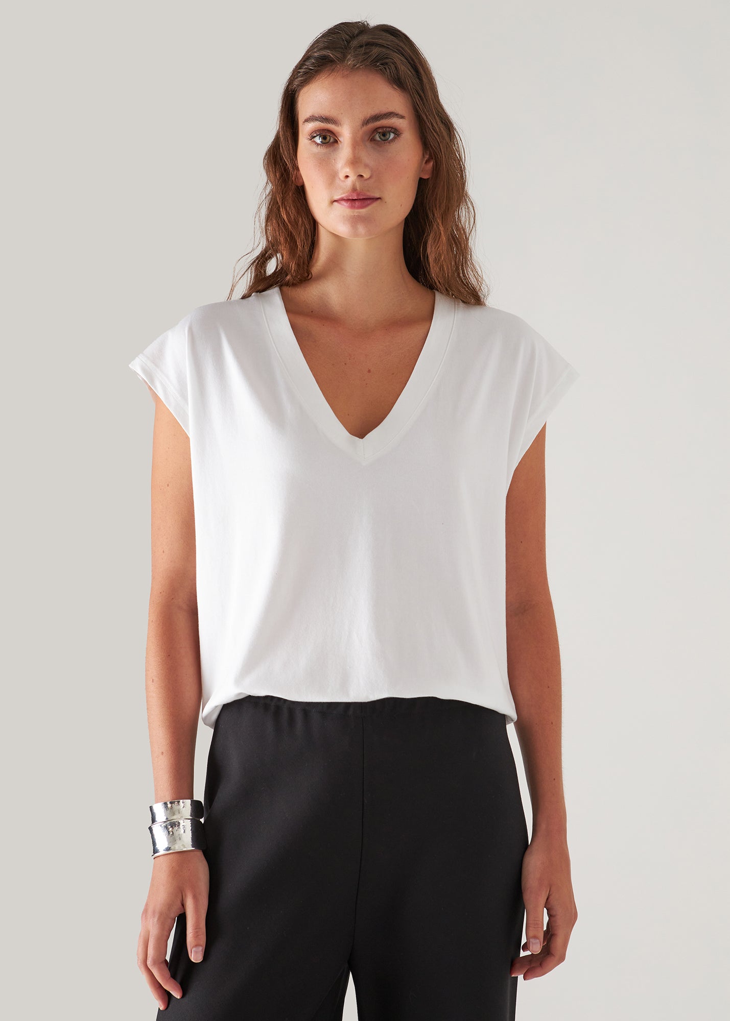 Pima Cotton Stretch Dolman V-Neck T-Shirt