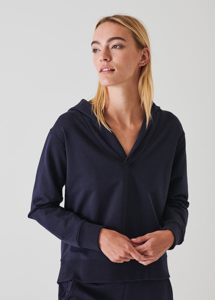 FRENCH TERRY DEEP V-NECK HOODIE | PATRICK ASSARAF