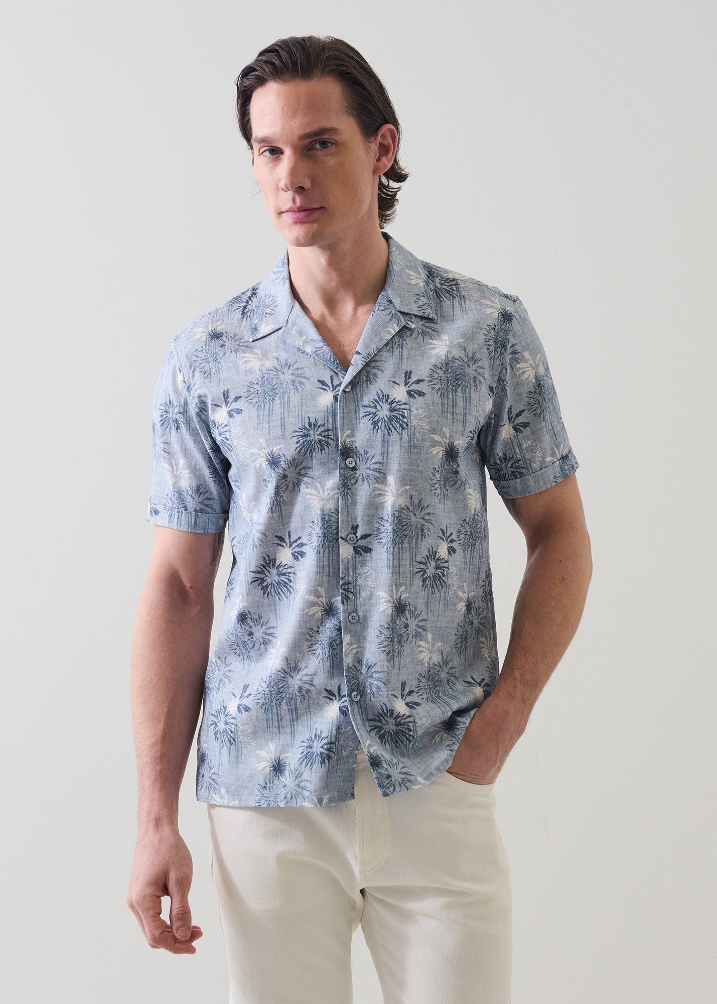 Palm Tree Print Cotton Camp Collar Shirt - PATRICK ASSARAF