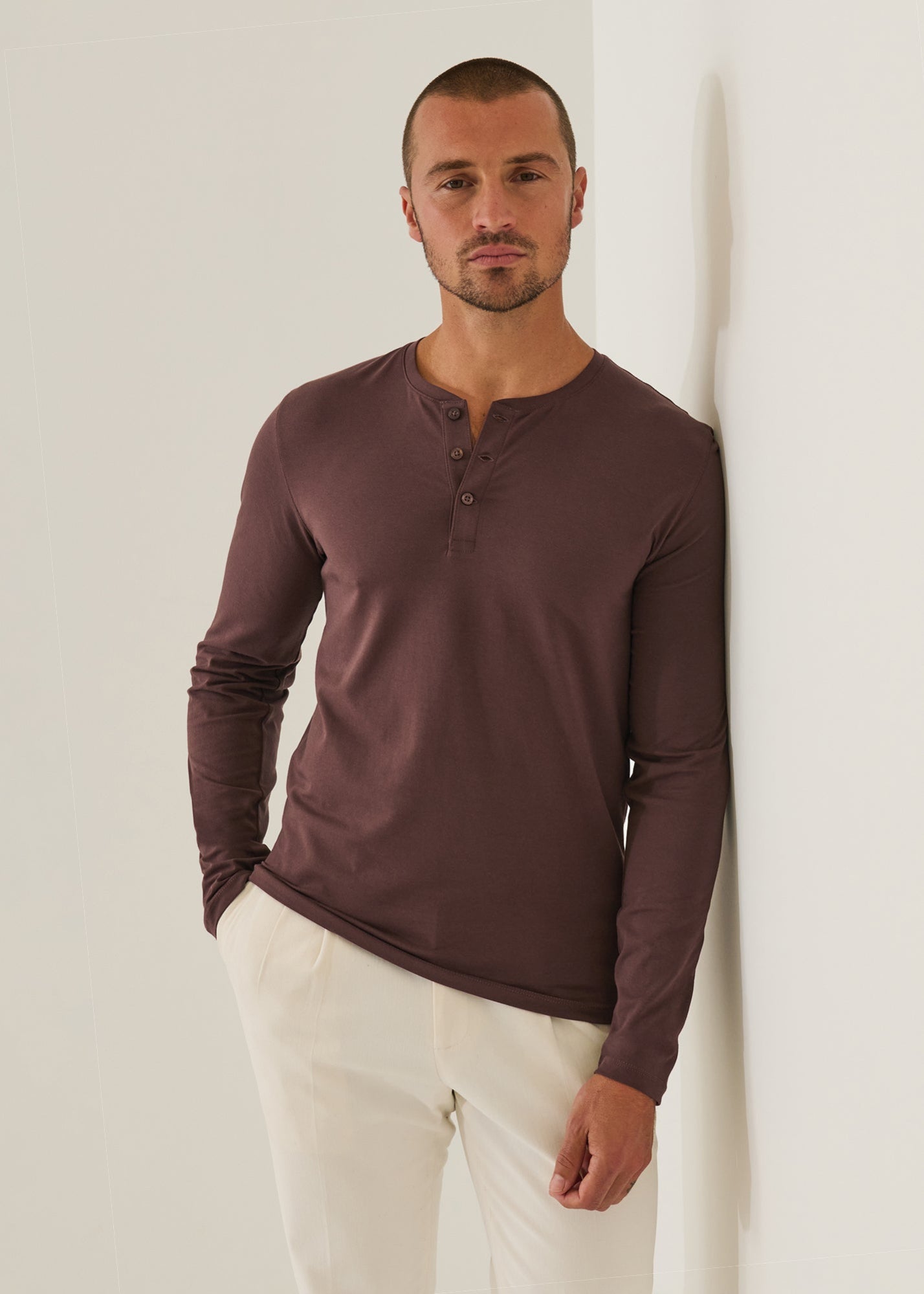 PIMA COTTON STRETCH HENLEY T-SHIRT | PATRICK ASSARAF | Luxury Fashion
