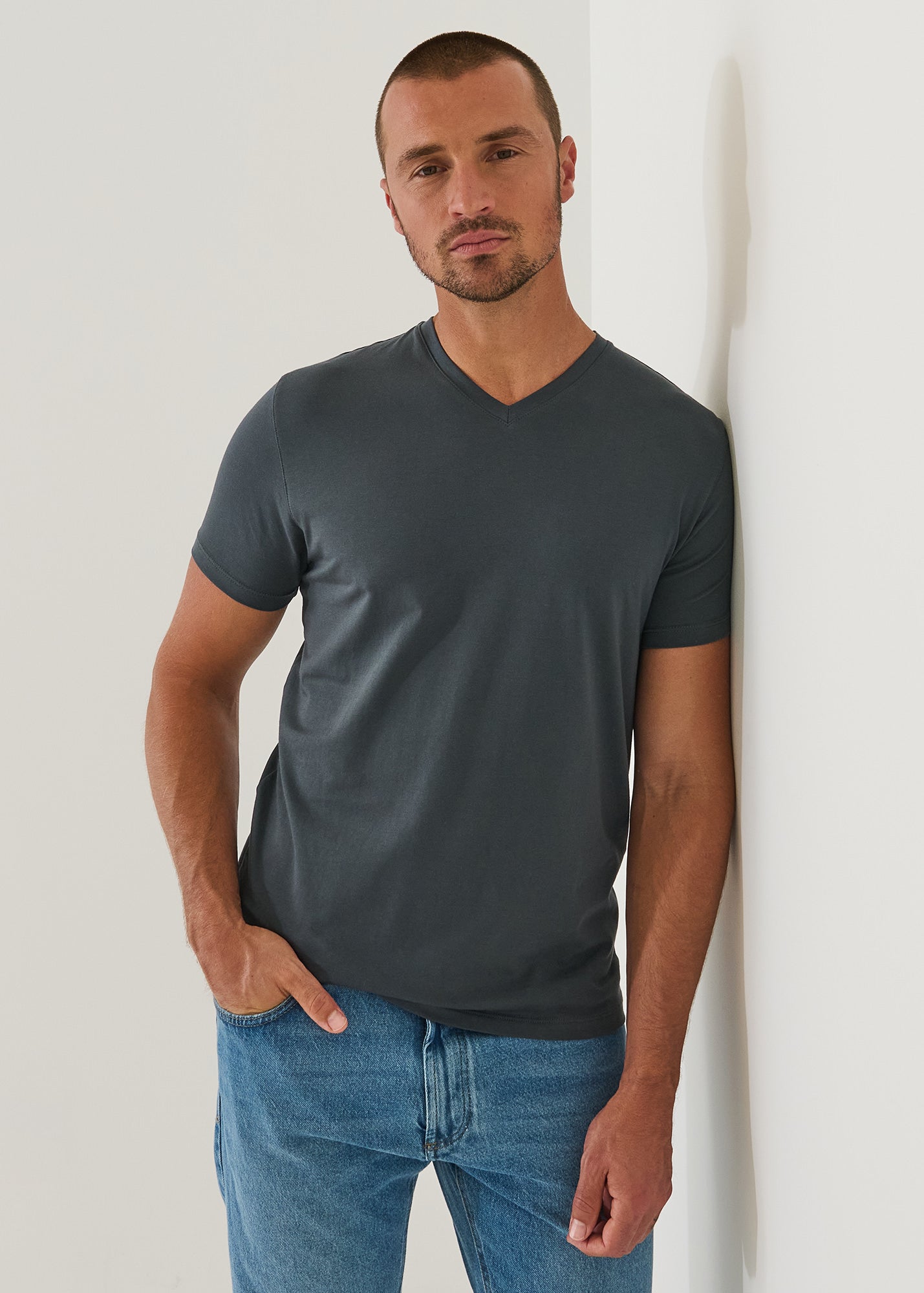 Pima Cotton Stretch V-Neck T-Shirt