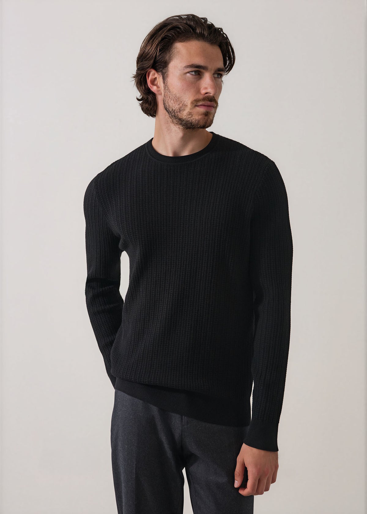Merino Wool Linear Waffle Crewneck - PATRICK ASSARAF
