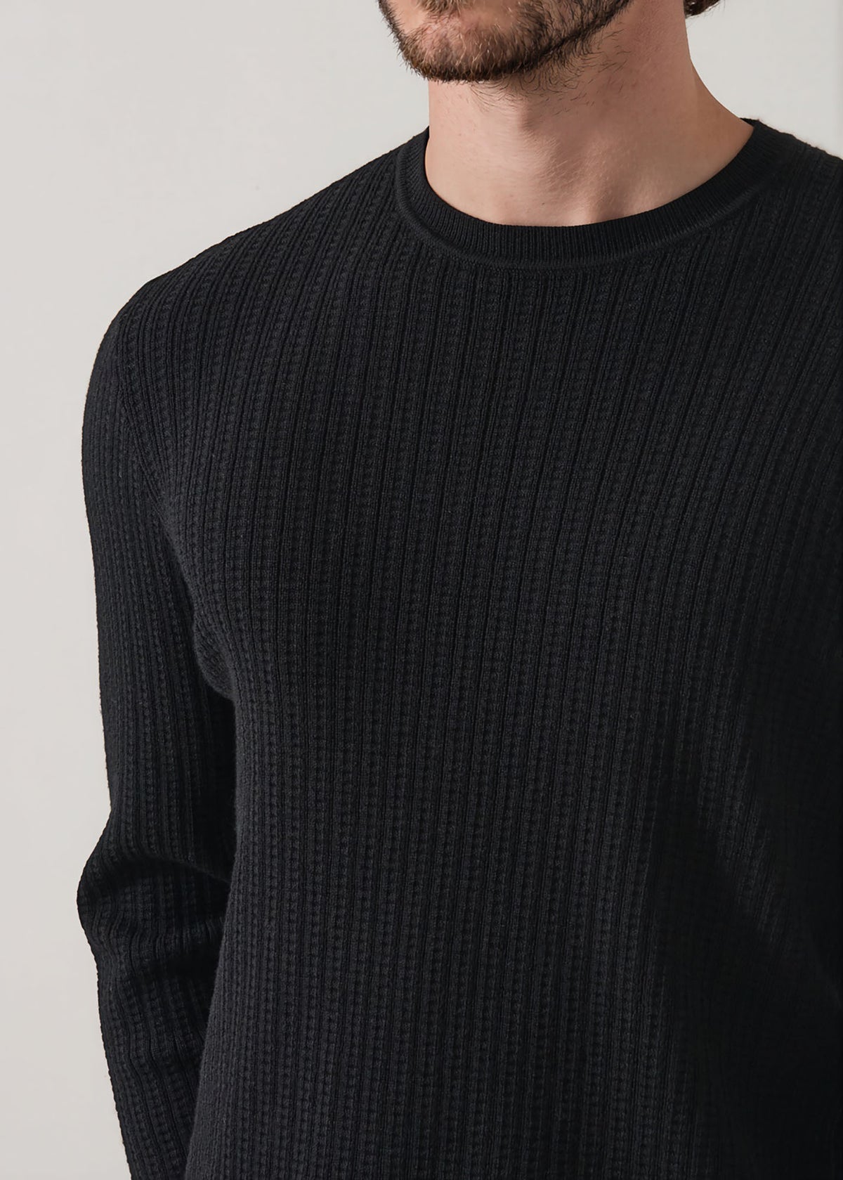 Merino Wool Linear Waffle Crewneck - PATRICK ASSARAF