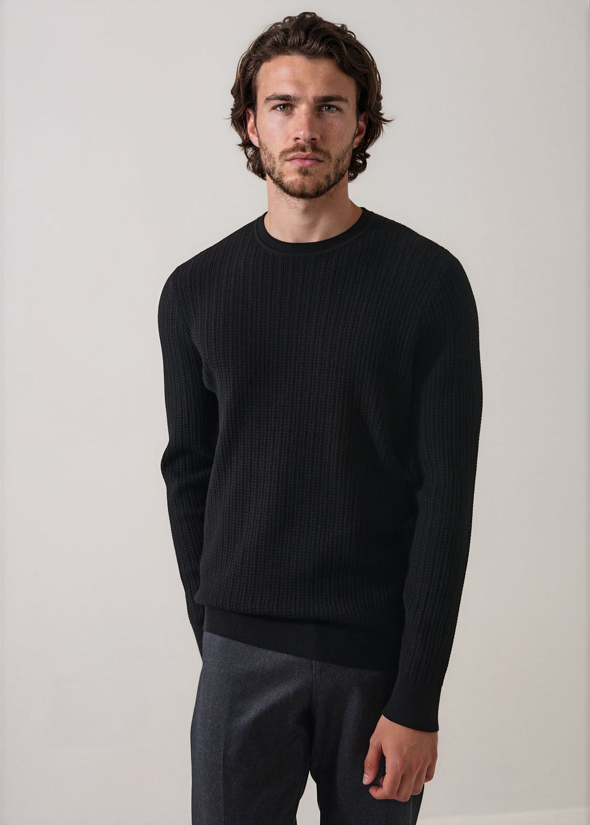 Merino Wool Linear Waffle Crewneck - PATRICK ASSARAF